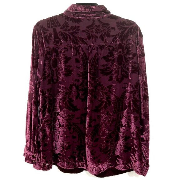Soft Surroundings 1X Floreat Blouse Shirt Purple Floral Velvet Burnout Button Up - Picture 6 of 10
